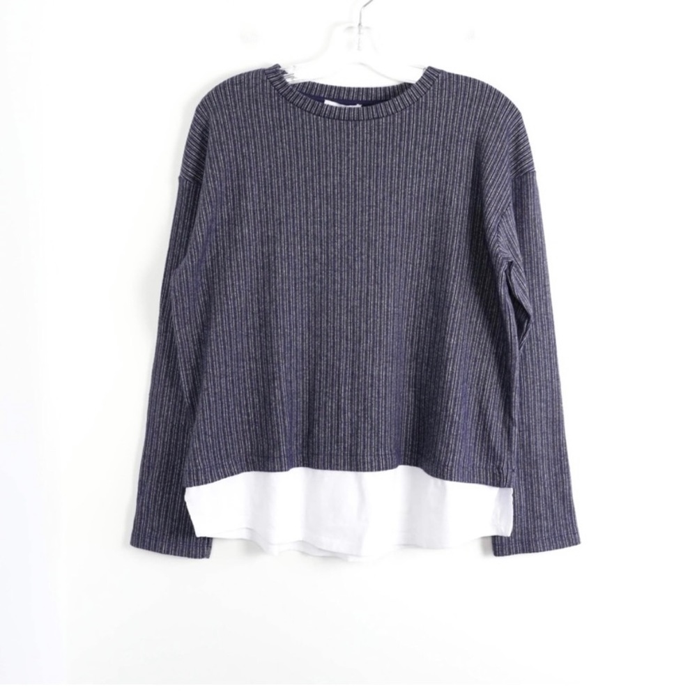 Zara pinstripe layered top oversized loose knit sweater cotton mixed material S